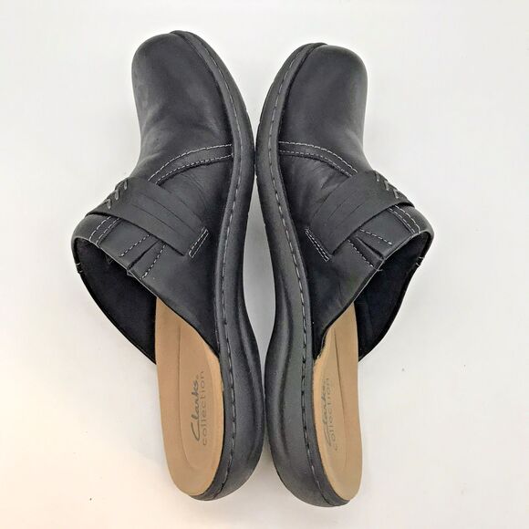 Clarks Collection Laurieann Ella Clogs Women's 9W Black Leather Slip-On Shoes - Picture 7 of 12